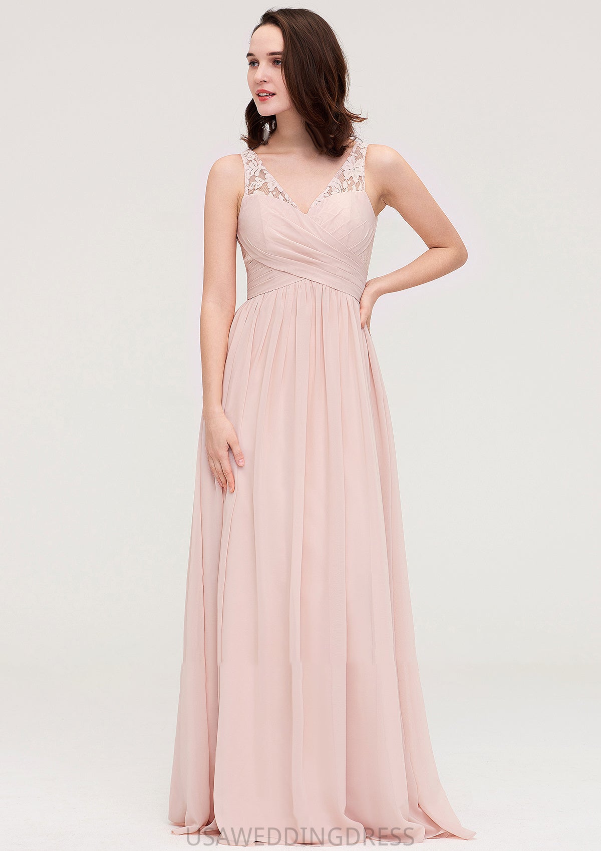 Sleeveless V Neck Long/Floor-Length Chiffon A-line/Princess Bridesmaid Dresses With Pleated Appliqued Aspen DSP0025467