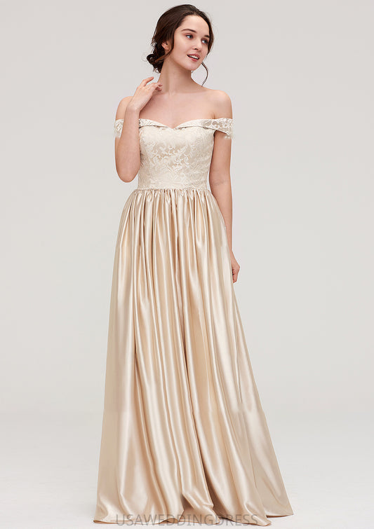 Off-the-Shoulder SleevelessA-line/Princess Charmeuse  Long/Floor-Length Bridesmaid Dresses With Appliqued Nevaeh DSP0025469