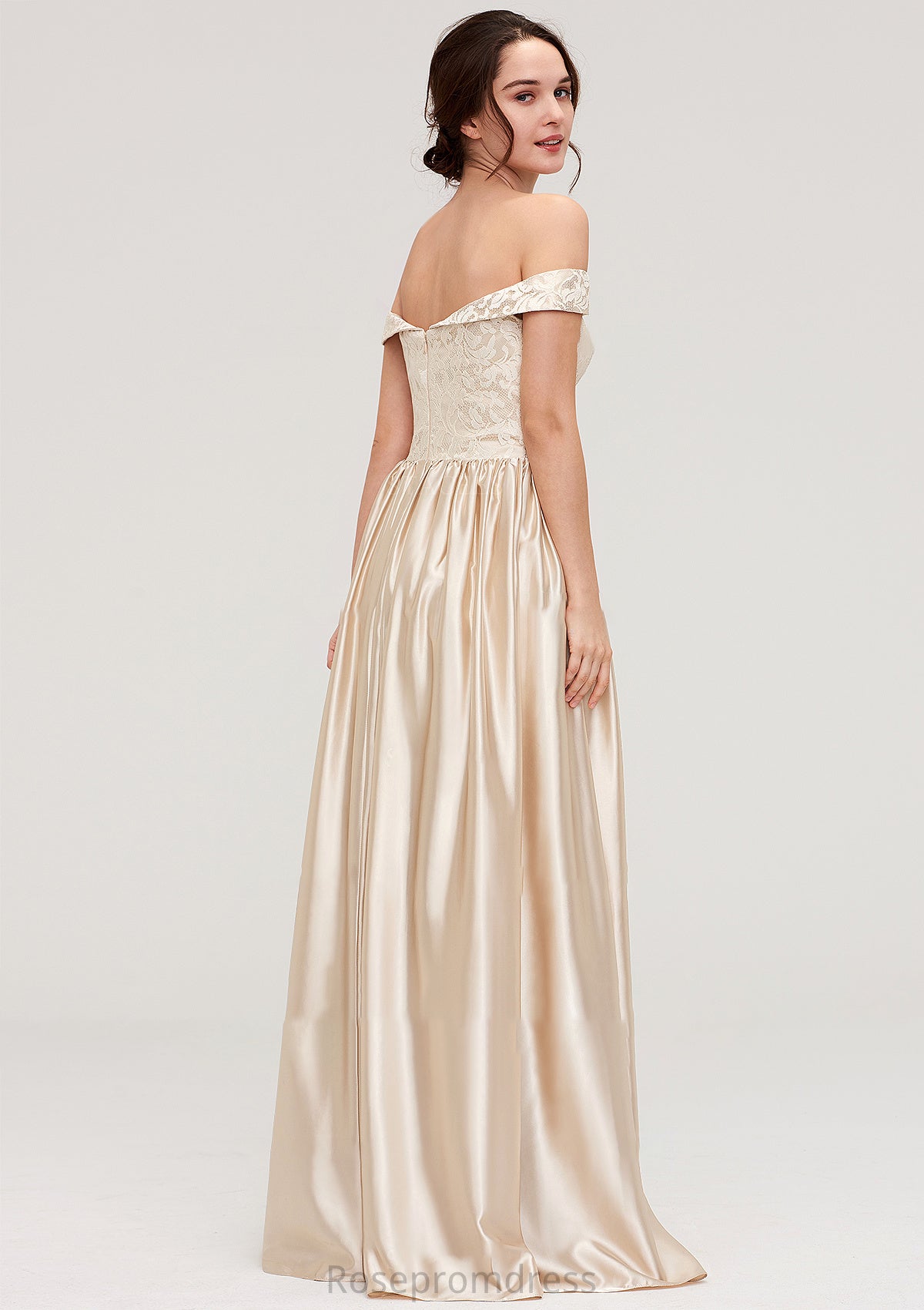 Off-the-Shoulder SleevelessA-line/Princess Charmeuse  Long/Floor-Length Bridesmaid Dresses With Appliqued Sariah SRSP0025469