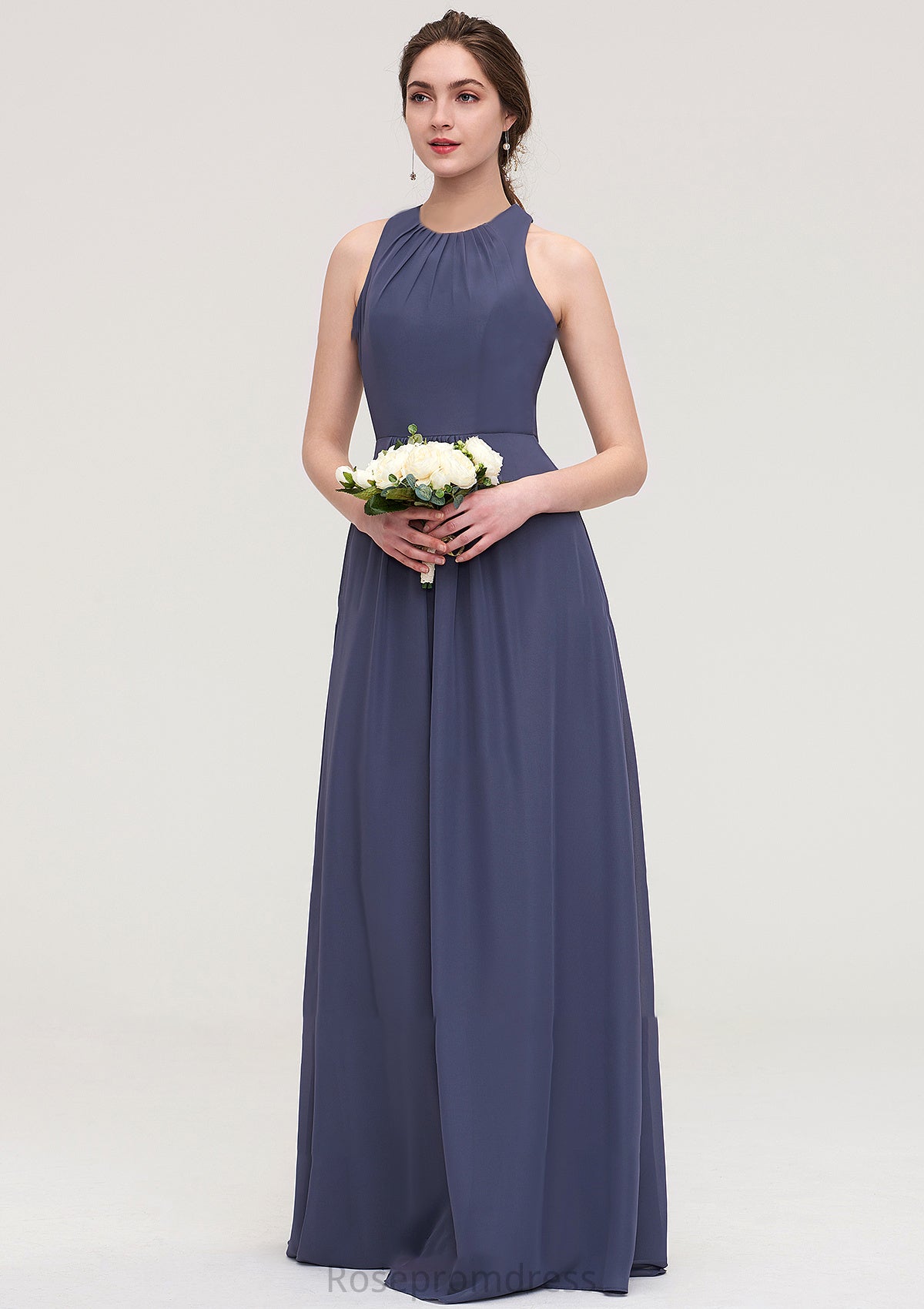 Sleeveless Scoop Neck ong/Floor-Length Chiffon A-line/Princess LStormy Bridesmaid Dresses With Pleated Cecilia SRSP0025470