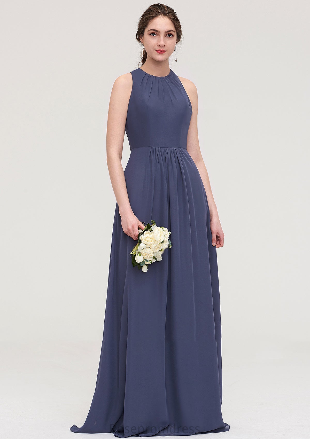 Sleeveless Scoop Neck ong/Floor-Length Chiffon A-line/Princess LStormy Bridesmaid Dresses With Pleated Cecilia SRSP0025470