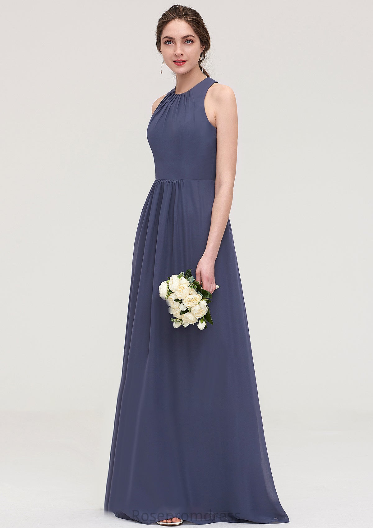 Sleeveless Scoop Neck ong/Floor-Length Chiffon A-line/Princess LStormy Bridesmaid Dresses With Pleated Cecilia SRSP0025470