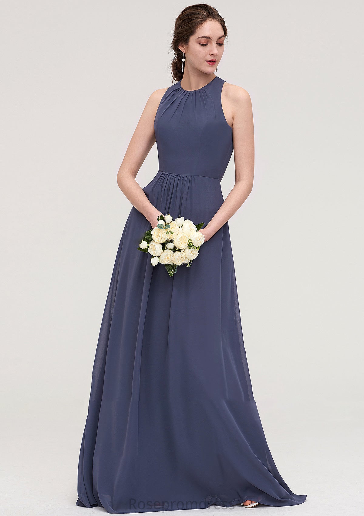 Sleeveless Scoop Neck ong/Floor-Length Chiffon A-line/Princess LStormy Bridesmaid Dresses With Pleated Cecilia SRSP0025470