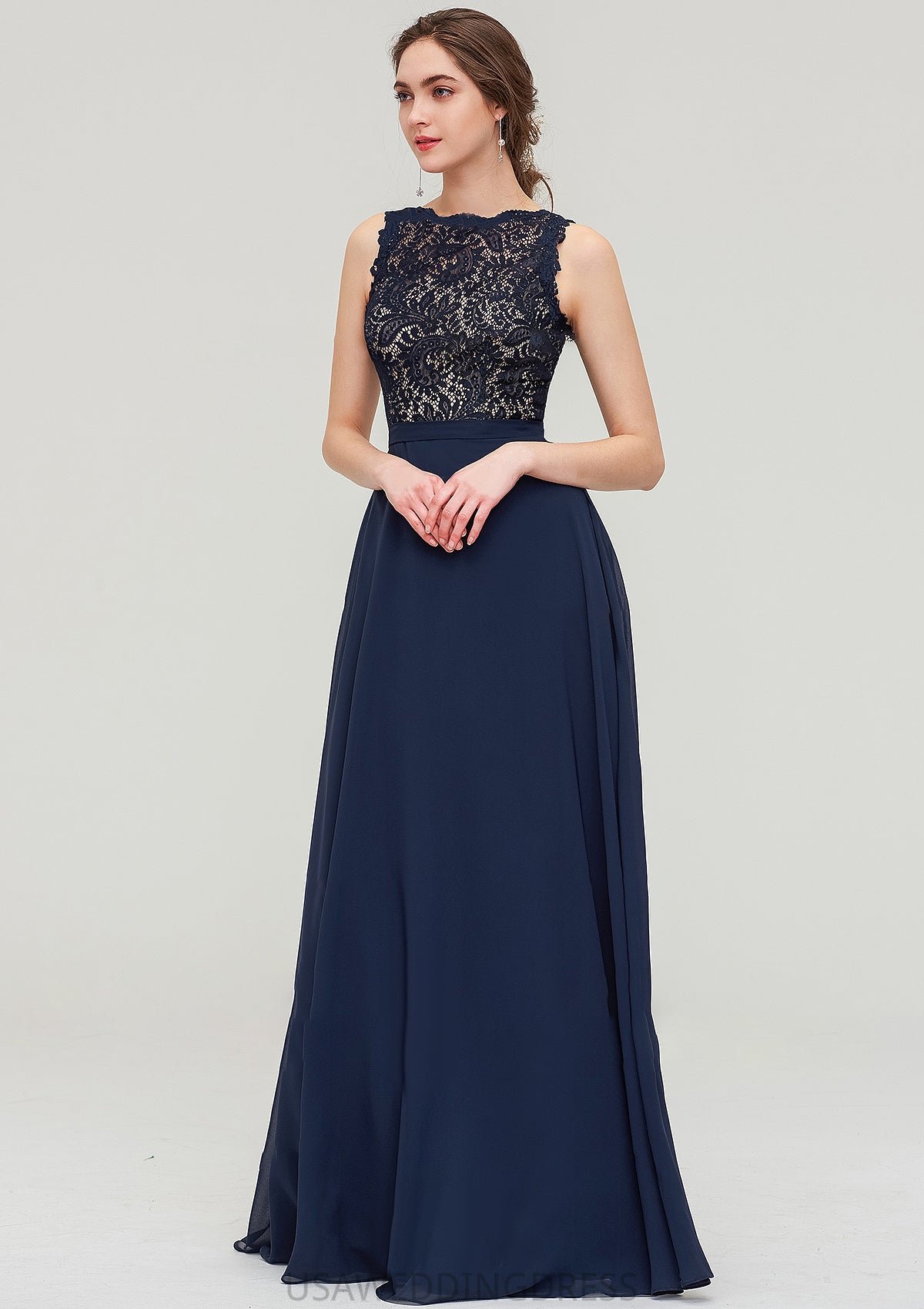 Sleeveless Bateau Long/Floor-Length  Chiffon A-line/Princess Bridesmaid Dresses With Sashes Lace EmeryPiper DSP0025471