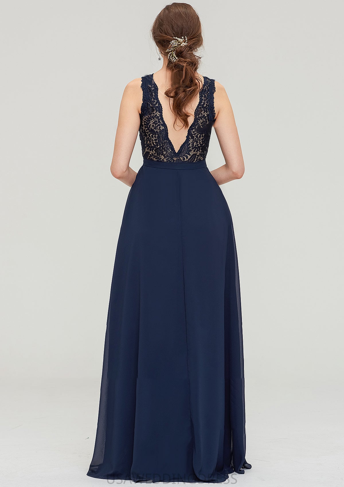 Sleeveless Bateau Long/Floor-Length  Chiffon A-line/Princess Bridesmaid Dresses With Sashes Lace EmeryPiper DSP0025471