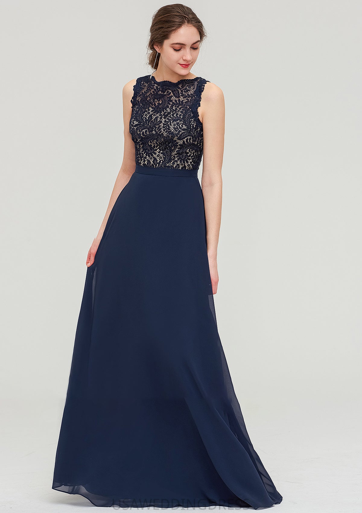 Sleeveless Bateau Long/Floor-Length  Chiffon A-line/Princess Bridesmaid Dresses With Sashes Lace EmeryPiper DSP0025471