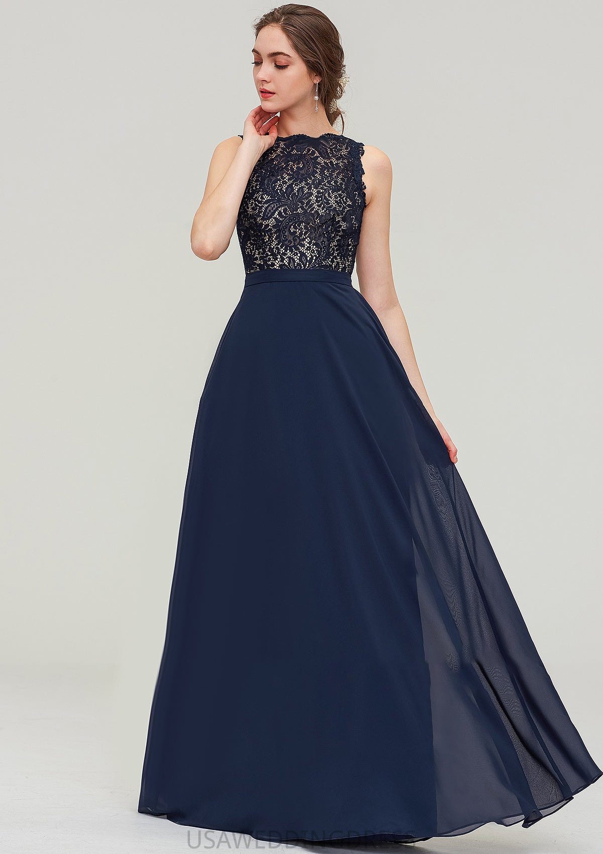 Sleeveless Bateau Long/Floor-Length  Chiffon A-line/Princess Bridesmaid Dresses With Sashes Lace EmeryPiper DSP0025471