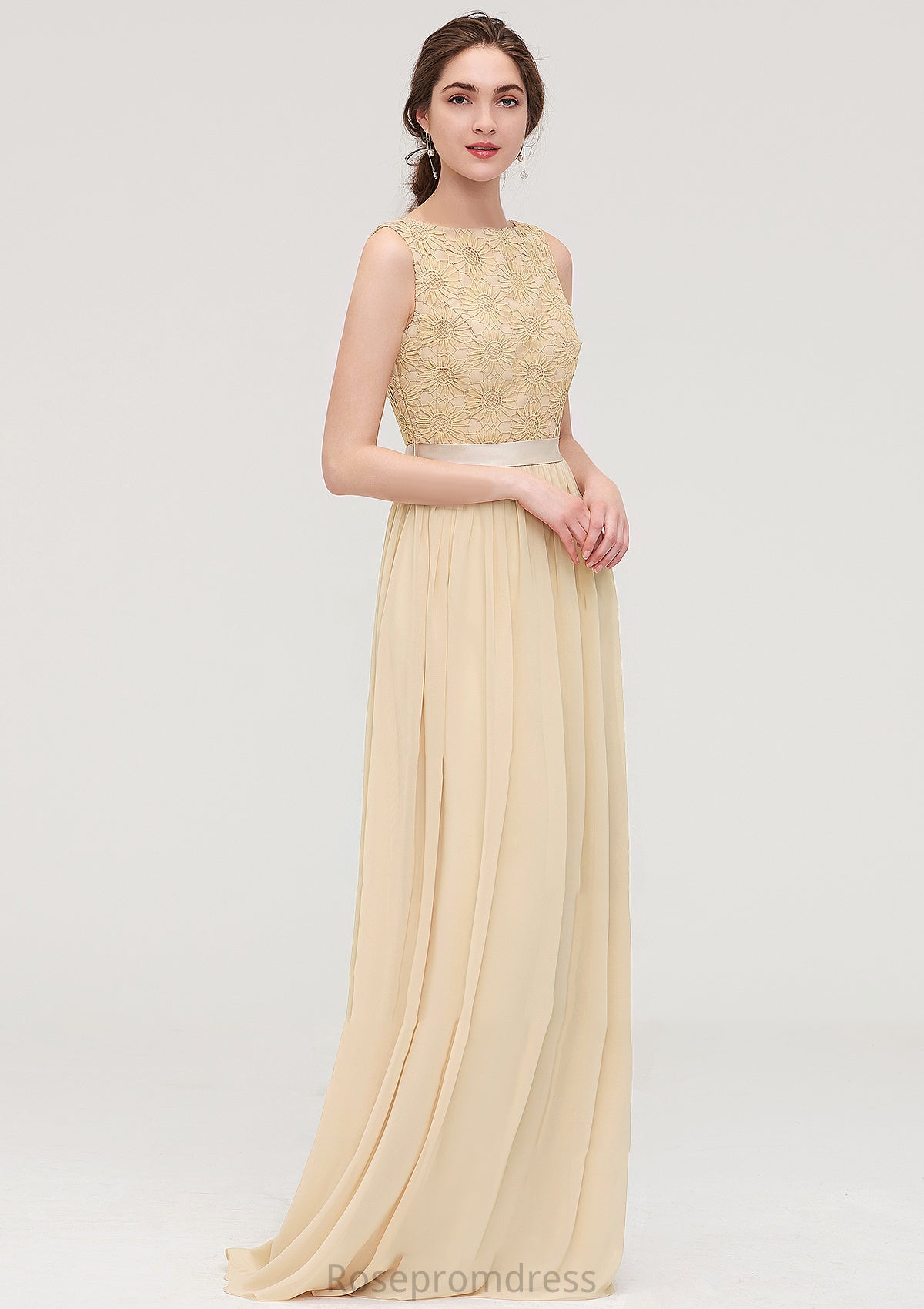 Bateau Sleeveless A-line/Princess Chiffon Long/Floor-Length Bridesmaid Dresses With Sashes Lace Zoey SRSP0025472