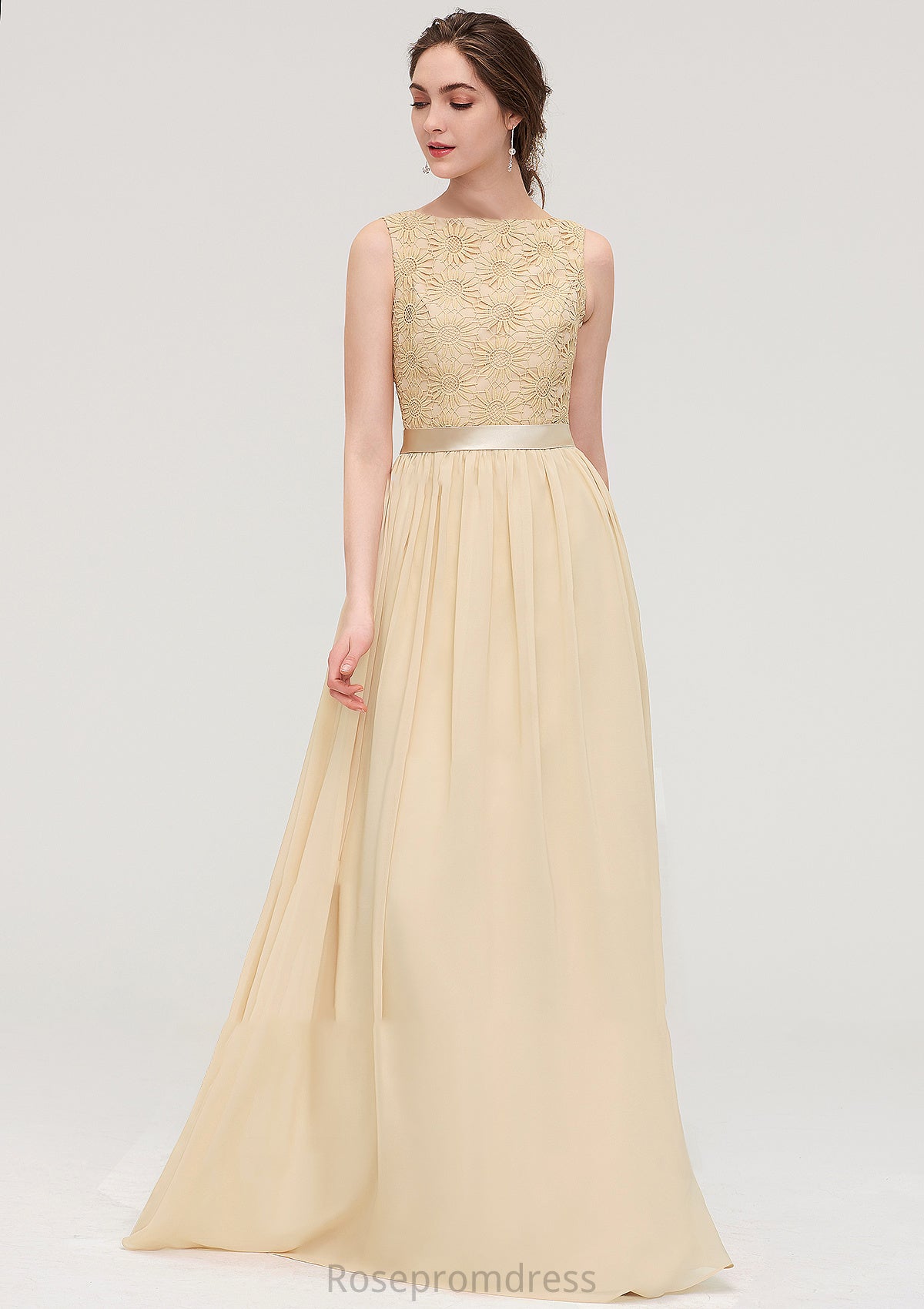 Bateau Sleeveless A-line/Princess Chiffon Long/Floor-Length Bridesmaid Dresses With Sashes Lace Zoey SRSP0025472