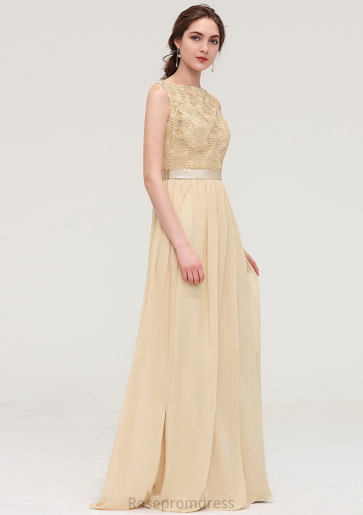 Bateau Sleeveless A-line/Princess Chiffon Long/Floor-Length Bridesmaid Dresses With Sashes Lace Zoey SRSP0025472