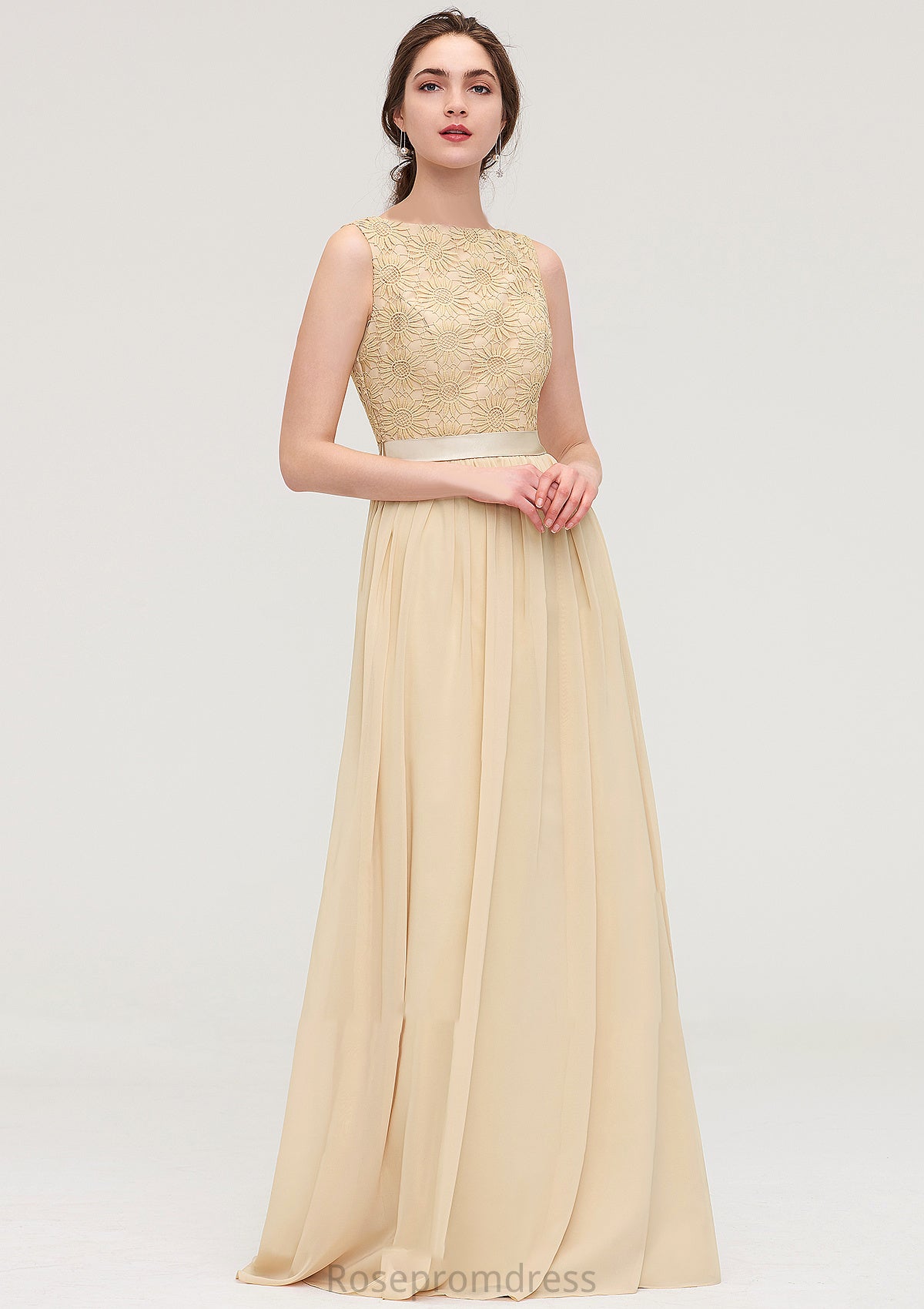 Bateau Sleeveless A-line/Princess Chiffon Long/Floor-Length Bridesmaid Dresses With Sashes Lace Zoey SRSP0025472