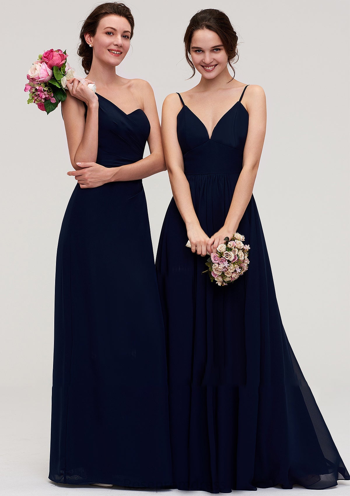 Sleeveless One-Shoulder A-line/Princess Chiffon Long/Floor-Length Bridesmaid Dresses With Pleated Maggie SRSP0025475