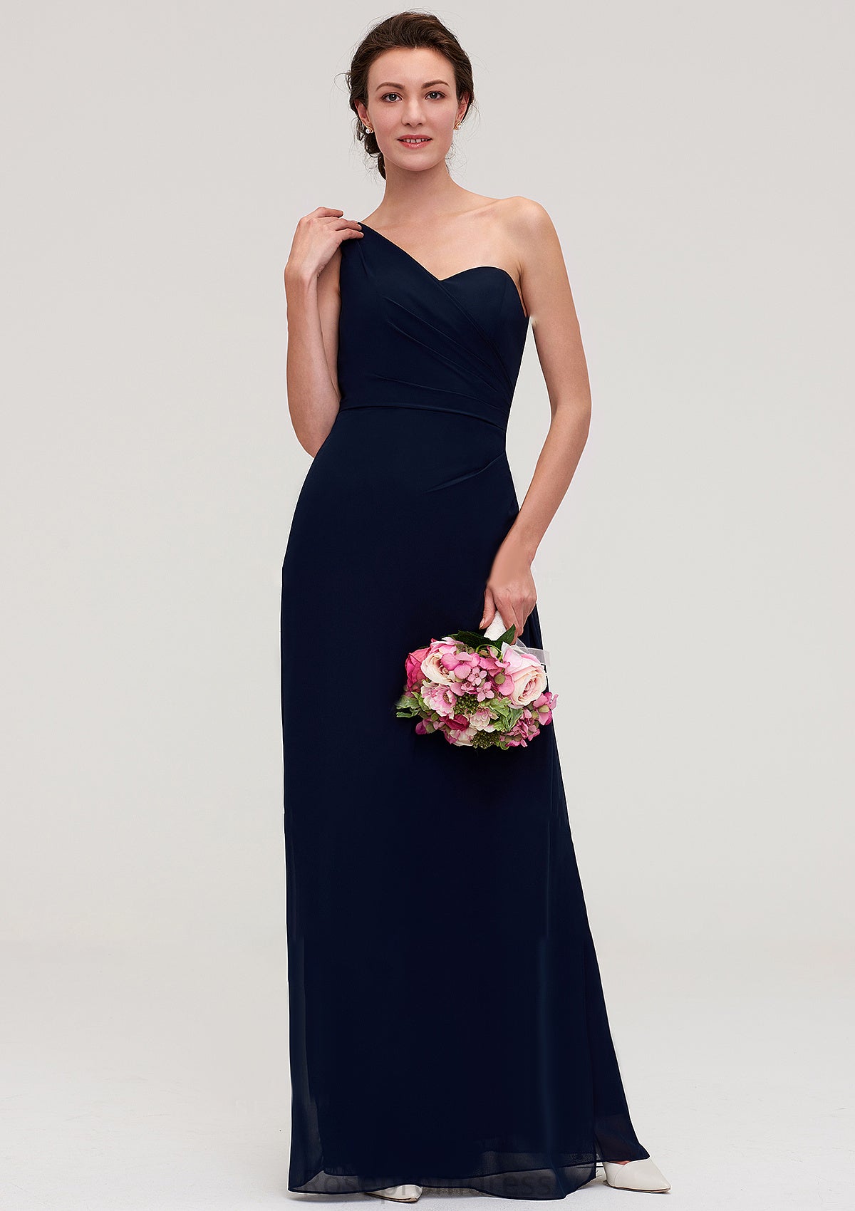 Sleeveless One-Shoulder A-line/Princess Chiffon Long/Floor-Length Bridesmaid Dresses With Pleated Maggie SRSP0025475