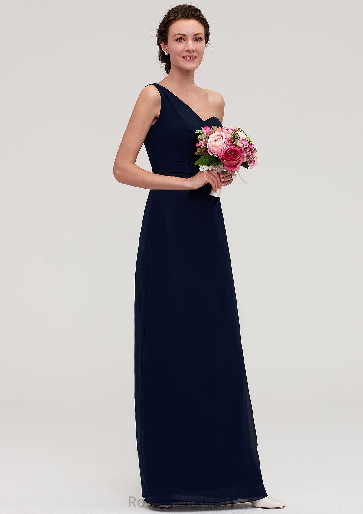 Sleeveless One-Shoulder A-line/Princess Chiffon Long/Floor-Length Bridesmaid Dresses With Pleated Maggie SRSP0025475