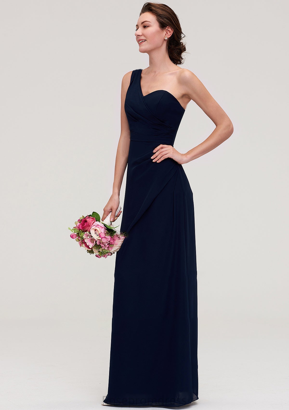 Sleeveless One-Shoulder A-line/Princess Chiffon Long/Floor-Length Bridesmaid Dresses With Pleated Maggie SRSP0025475