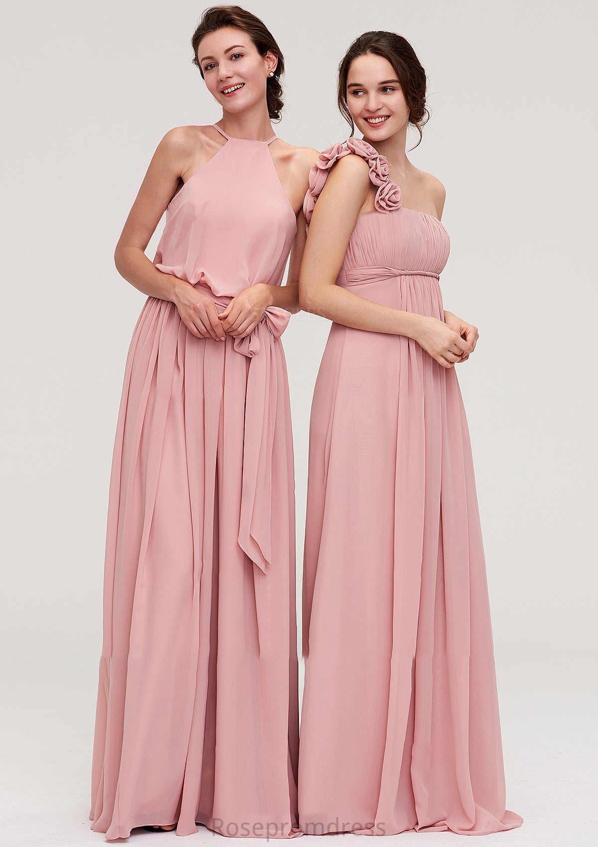 Sleeveless Scoop Neck A-line/Princess Chiffon Long/Floor-Length Bridesmaid Dresseses With Pleated Sashes Kianna SRSP0025476