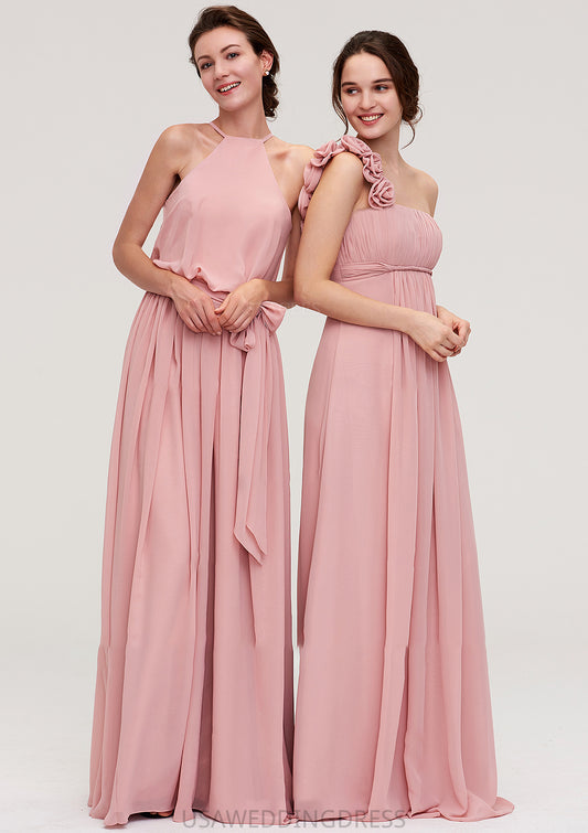 Sleeveless Scoop Neck A-line/Princess Chiffon Long/Floor-Length Bridesmaid Dresseses With Pleated Sashes Shyla DSP0025476