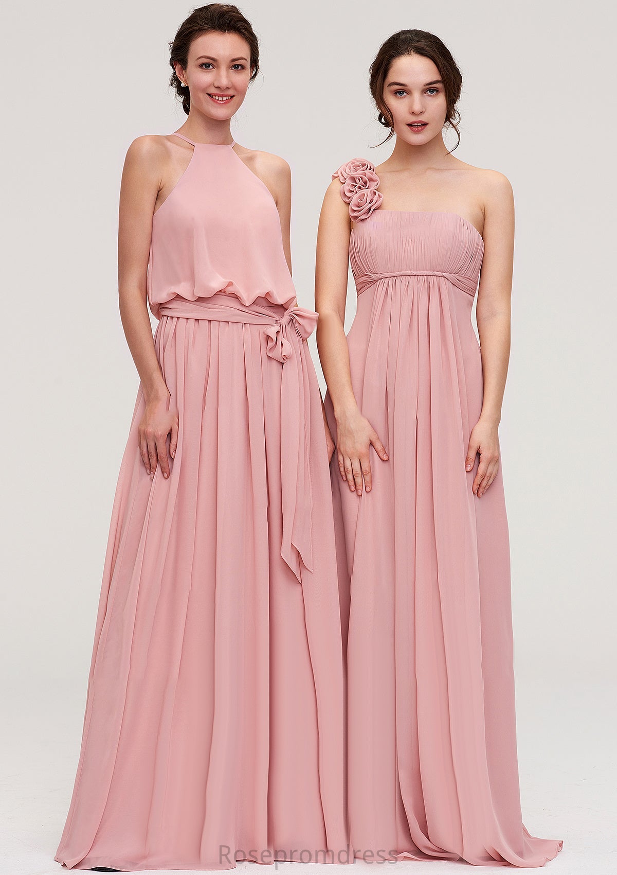 Sleeveless Scoop Neck A-line/Princess Chiffon Long/Floor-Length Bridesmaid Dresseses With Pleated Sashes Kianna SRSP0025476