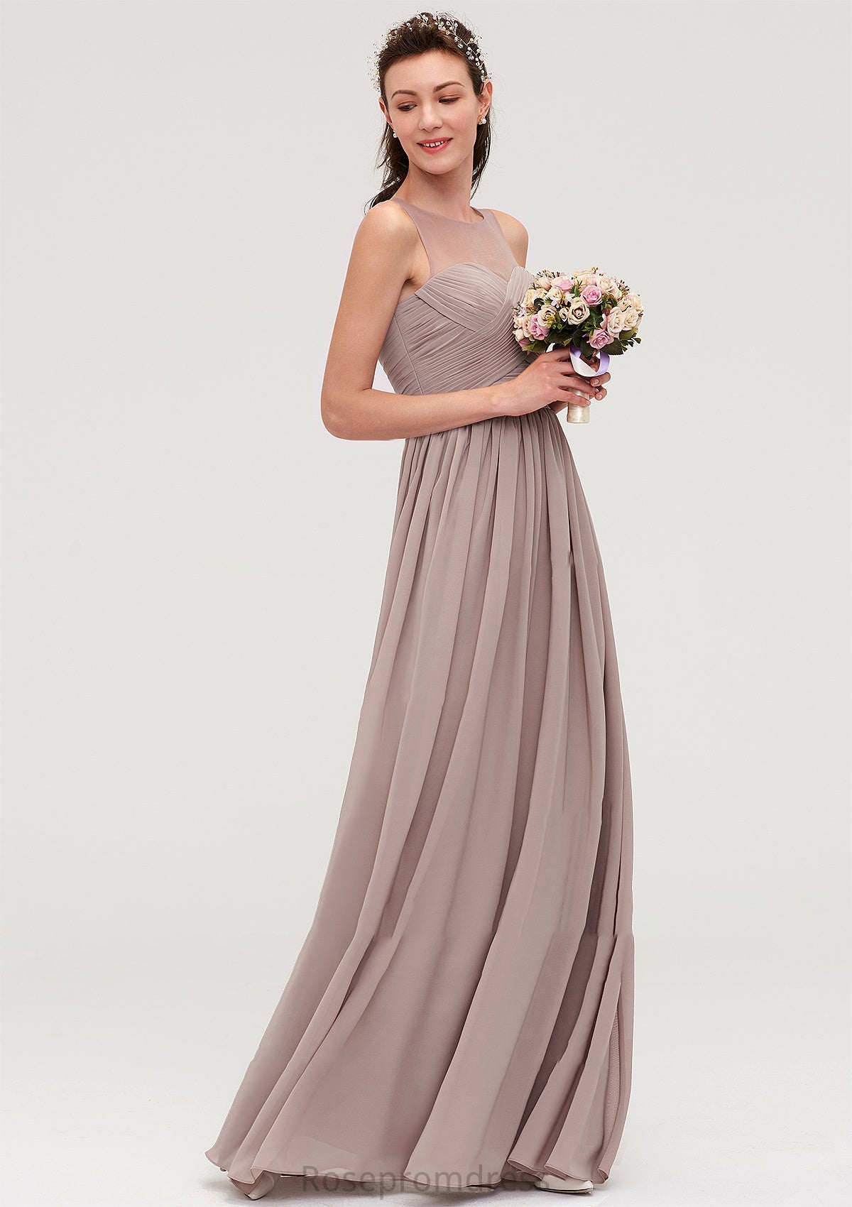 Sleeveless A-line/Princess Chiffon Long/Floor-Length Bridesmaid Dresseses With Pleated Marie SRSP0025479