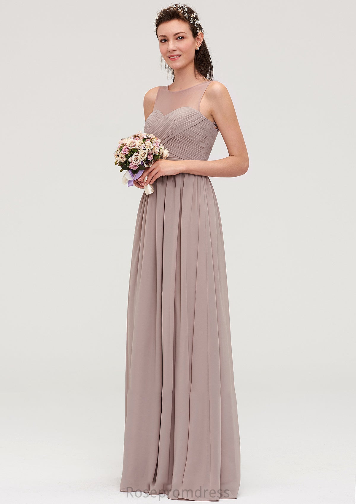 Sleeveless A-line/Princess Chiffon Long/Floor-Length Bridesmaid Dresseses With Pleated Marie SRSP0025479