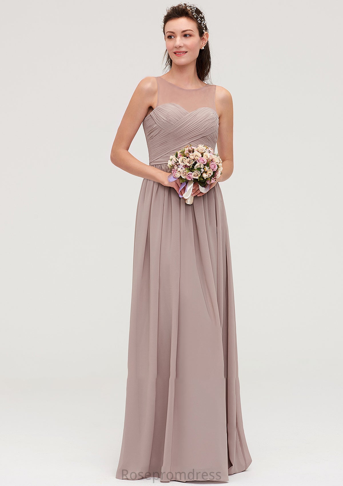 Sleeveless A-line/Princess Chiffon Long/Floor-Length Bridesmaid Dresseses With Pleated Marie SRSP0025479