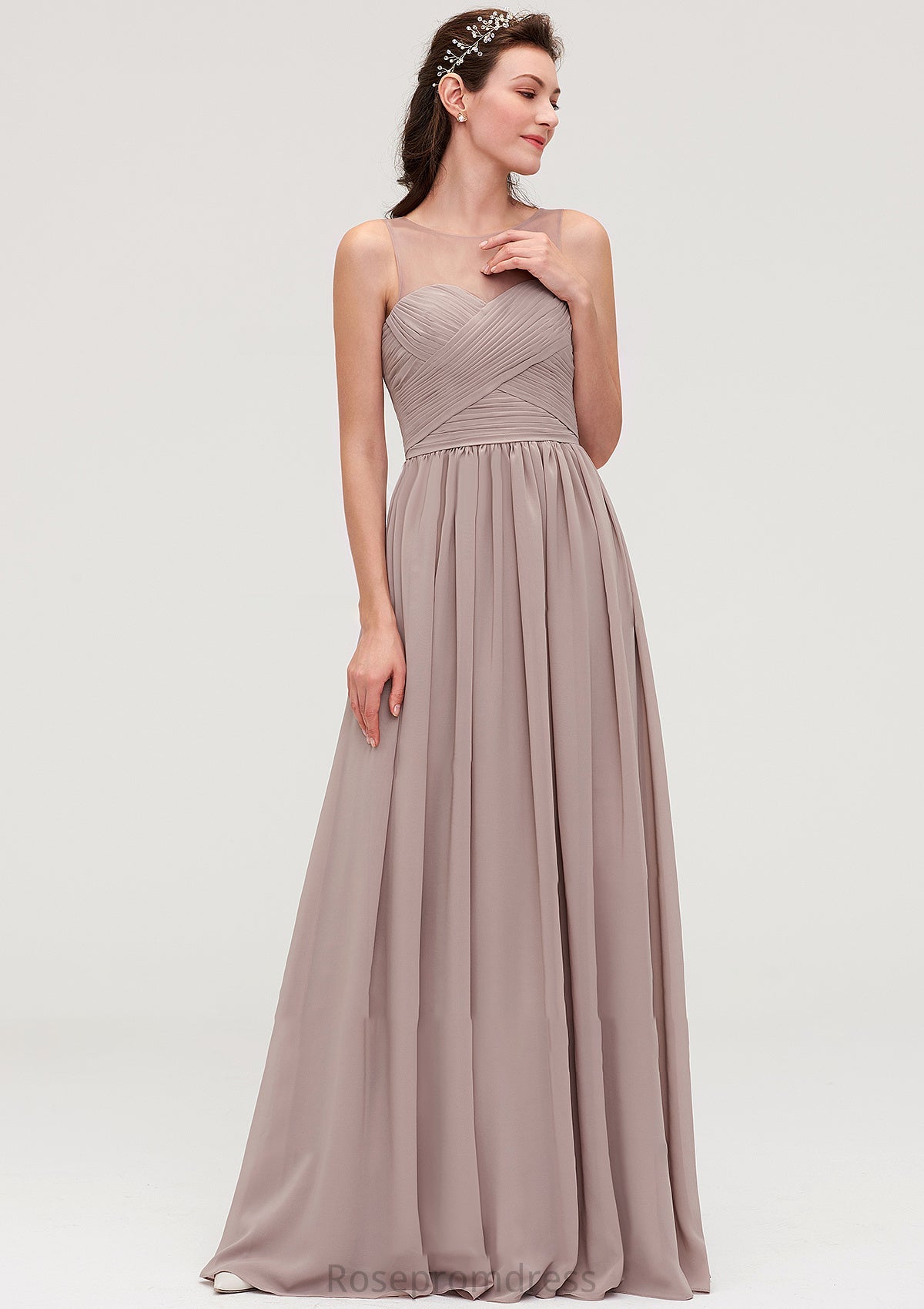 Sleeveless A-line/Princess Chiffon Long/Floor-Length Bridesmaid Dresseses With Pleated Marie SRSP0025479