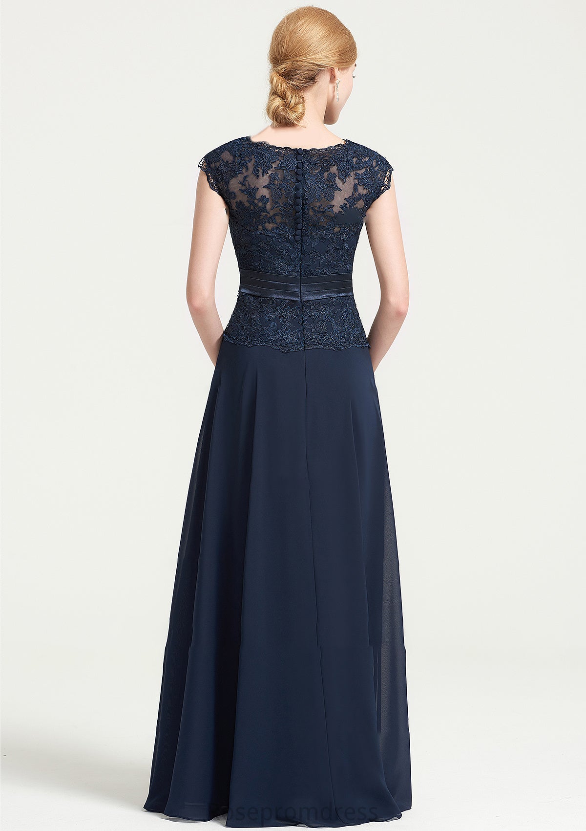 Bateau Sleeveless A-line/Princess Chiffon Long/Floor-Length Bridesmaid Dresses With Sashes Lace Pleated Jill SRSP0025480