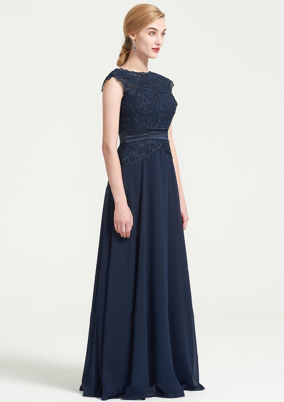 Bateau Sleeveless A-line/Princess Chiffon Long/Floor-Length Bridesmaid Dresses With Sashes Lace Pleated Jill SRSP0025480