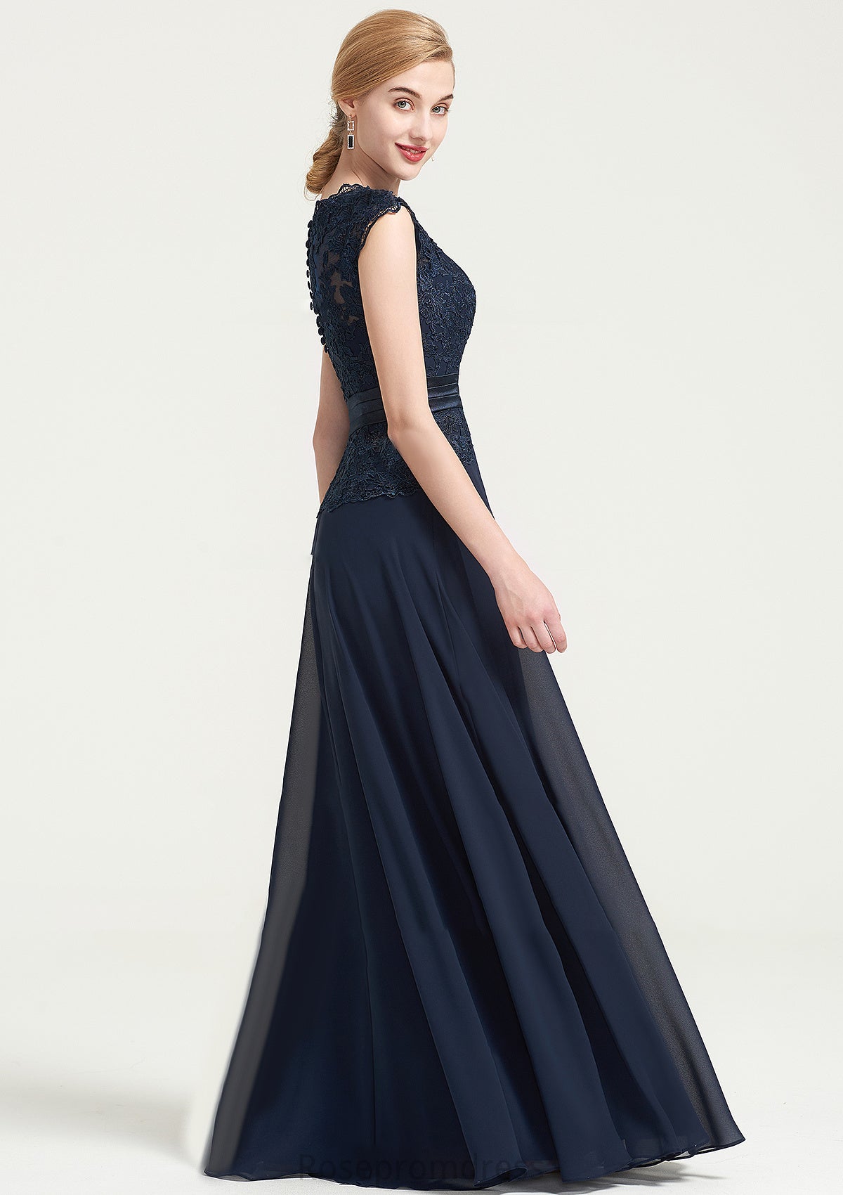 Bateau Sleeveless A-line/Princess Chiffon Long/Floor-Length Bridesmaid Dresses With Sashes Lace Pleated Jill SRSP0025480