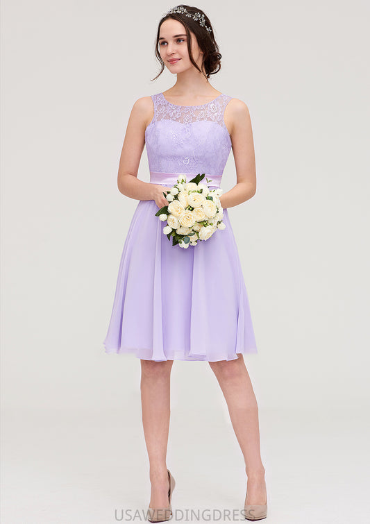 Sleeveless Knee-Length Chiffon A-line/Princess Bridesmaid Dresses With Sashes Lace Jolie DSP0025481