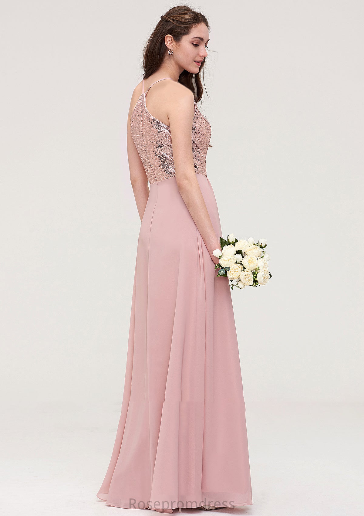 Sleeveless Bateau Long/Floor-Length Chiffon A-line/Princess Bridesmaid Dresses With Sequins Rihanna SRSP0025484