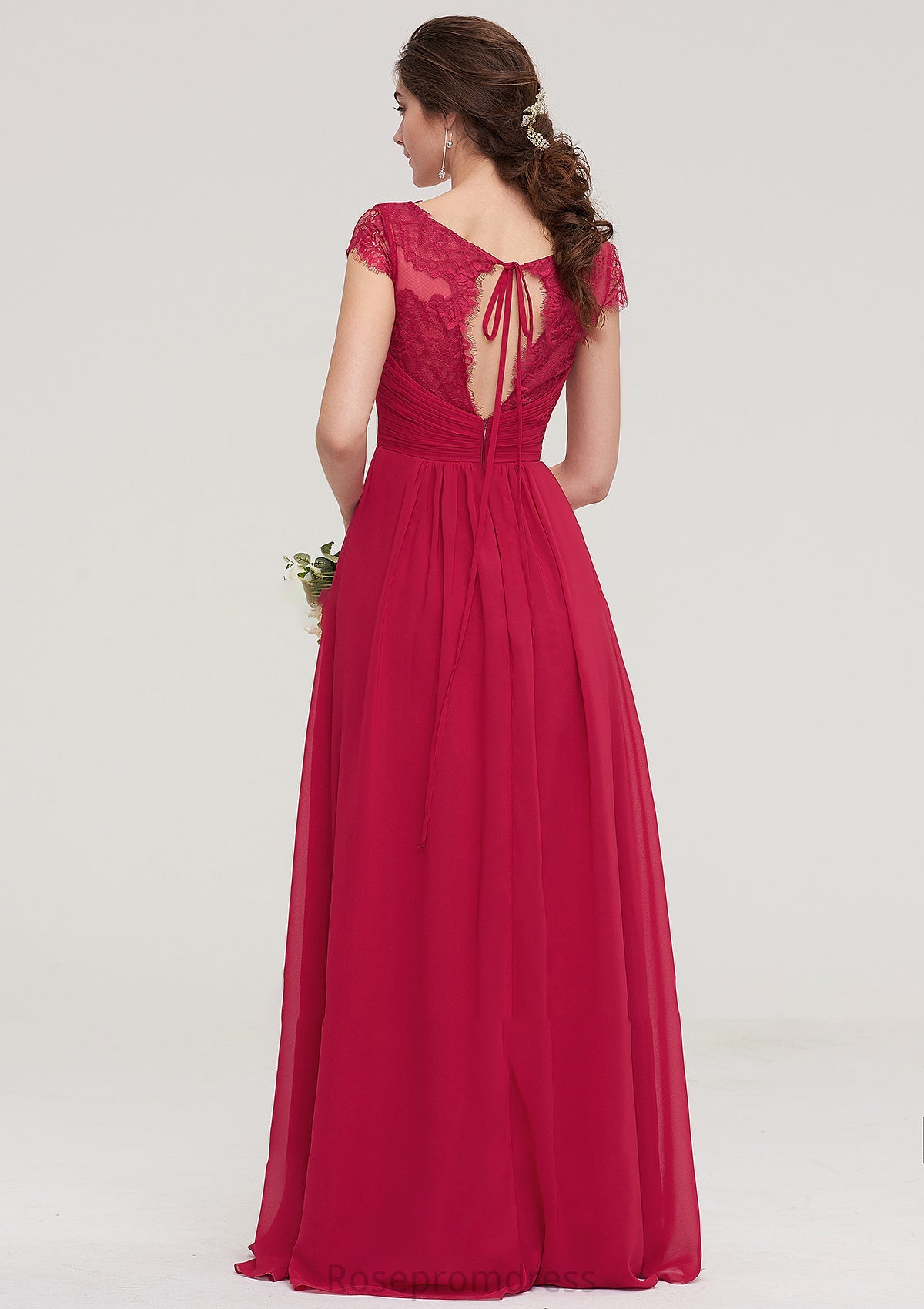 Sleeveless V Neck Long/Floor-Length Chiffon A-line/Princess Bridesmaid Dresses With Lace Pleated Kristin SRSP0025486