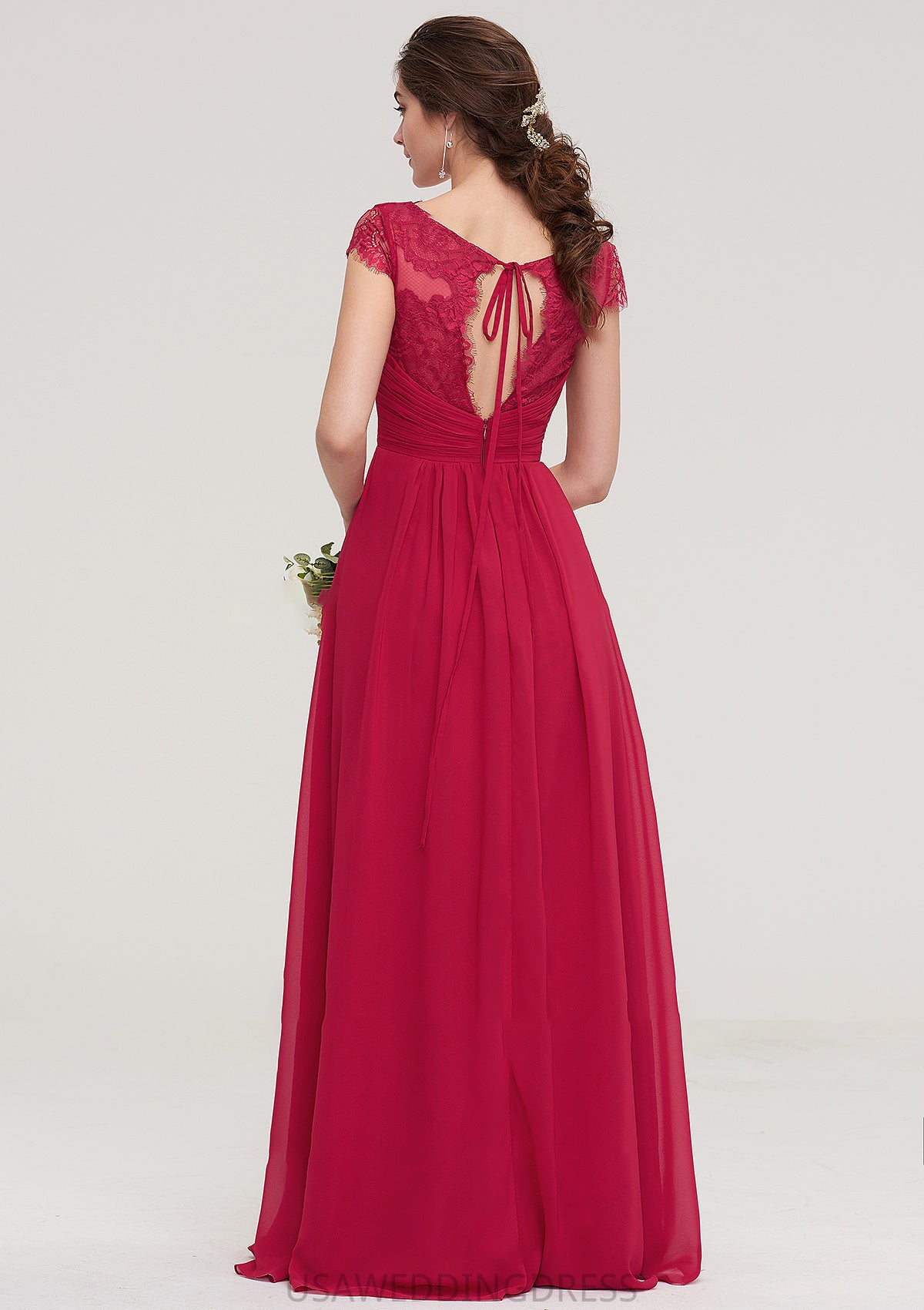 Sleeveless V Neck Long/Floor-Length Chiffon A-line/Princess Bridesmaid Dresses With Lace Pleated Nora DSP0025486