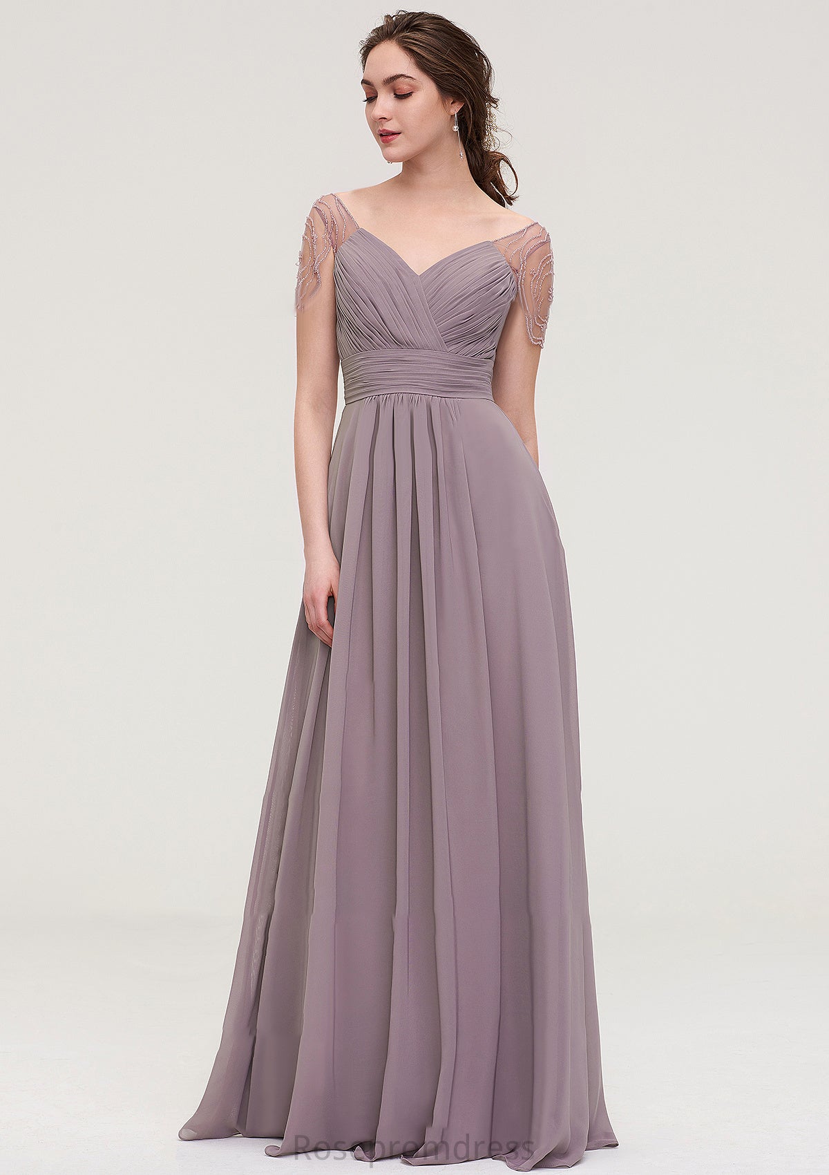 Short Sleeve Sweetheart Long/Floor-Length Chiffon A-line/Princess Bridesmaid Dresses With Pleated Beading Rayne SRSP0025487