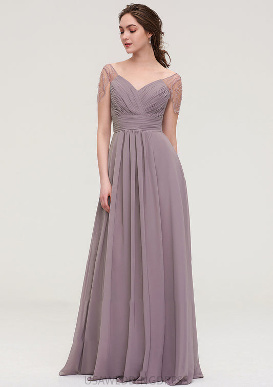 Short Sleeve Sweetheart Long/Floor-Length Chiffon A-line/Princess Bridesmaid Dresses With Pleated Beading Bailey DSP0025487