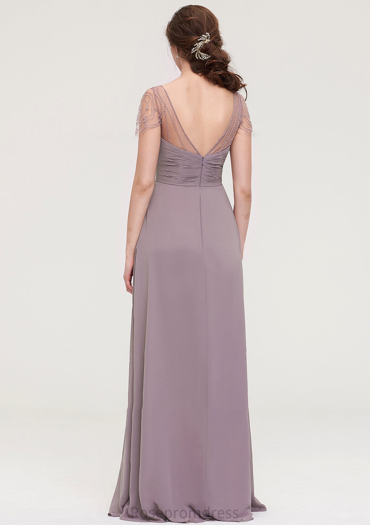 Short Sleeve Sweetheart Long/Floor-Length Chiffon A-line/Princess Bridesmaid Dresses With Pleated Beading Rayne SRSP0025487