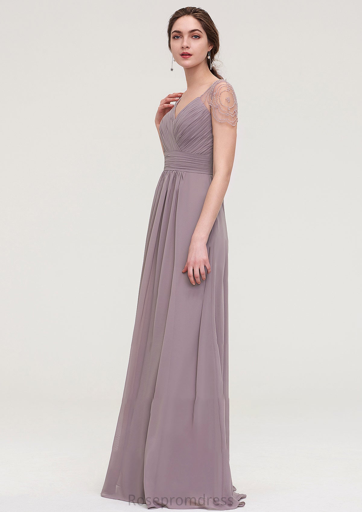 Short Sleeve Sweetheart Long/Floor-Length Chiffon A-line/Princess Bridesmaid Dresses With Pleated Beading Rayne SRSP0025487