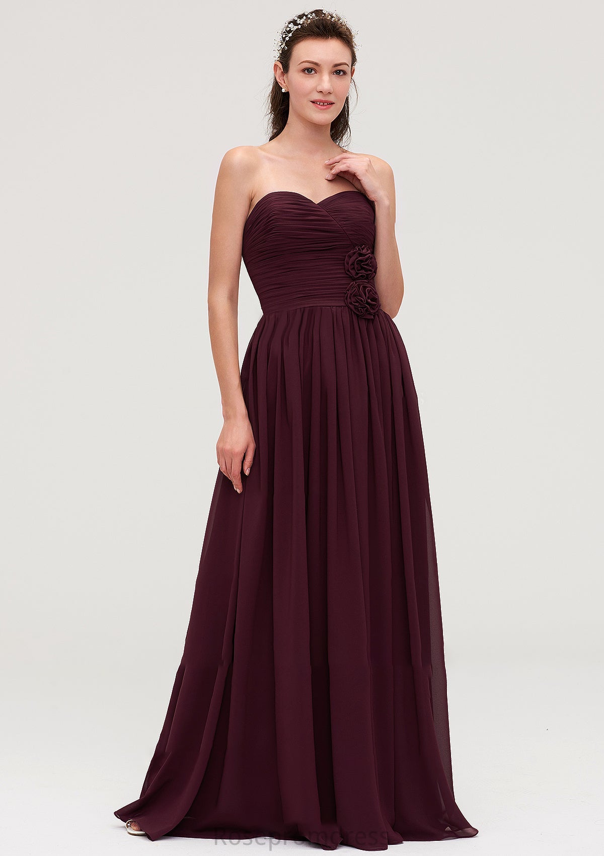 Sweetheart Sleeveless Long/Floor-Length Chiffon A-line/Princess Bridesmaid Dresses With Pleated Kristina SRSP0025490