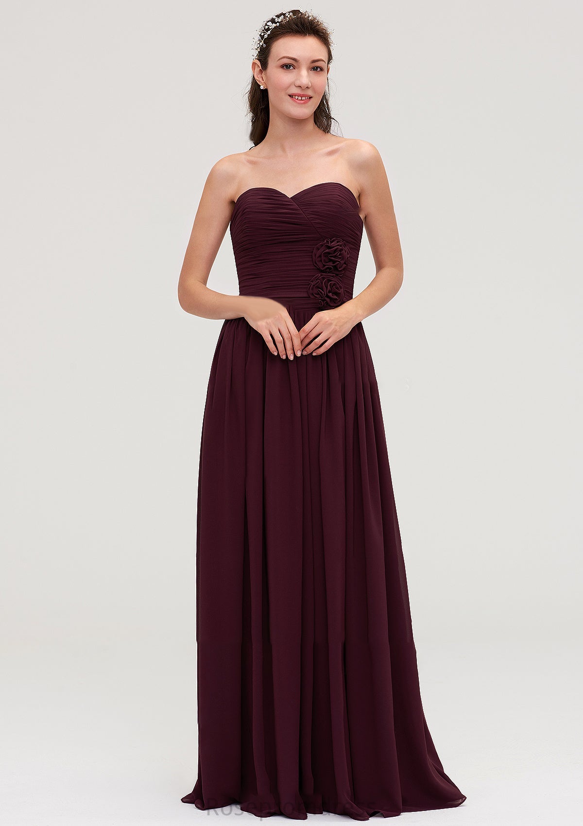 Sweetheart Sleeveless Long/Floor-Length Chiffon A-line/Princess Bridesmaid Dresses With Pleated Kristina SRSP0025490