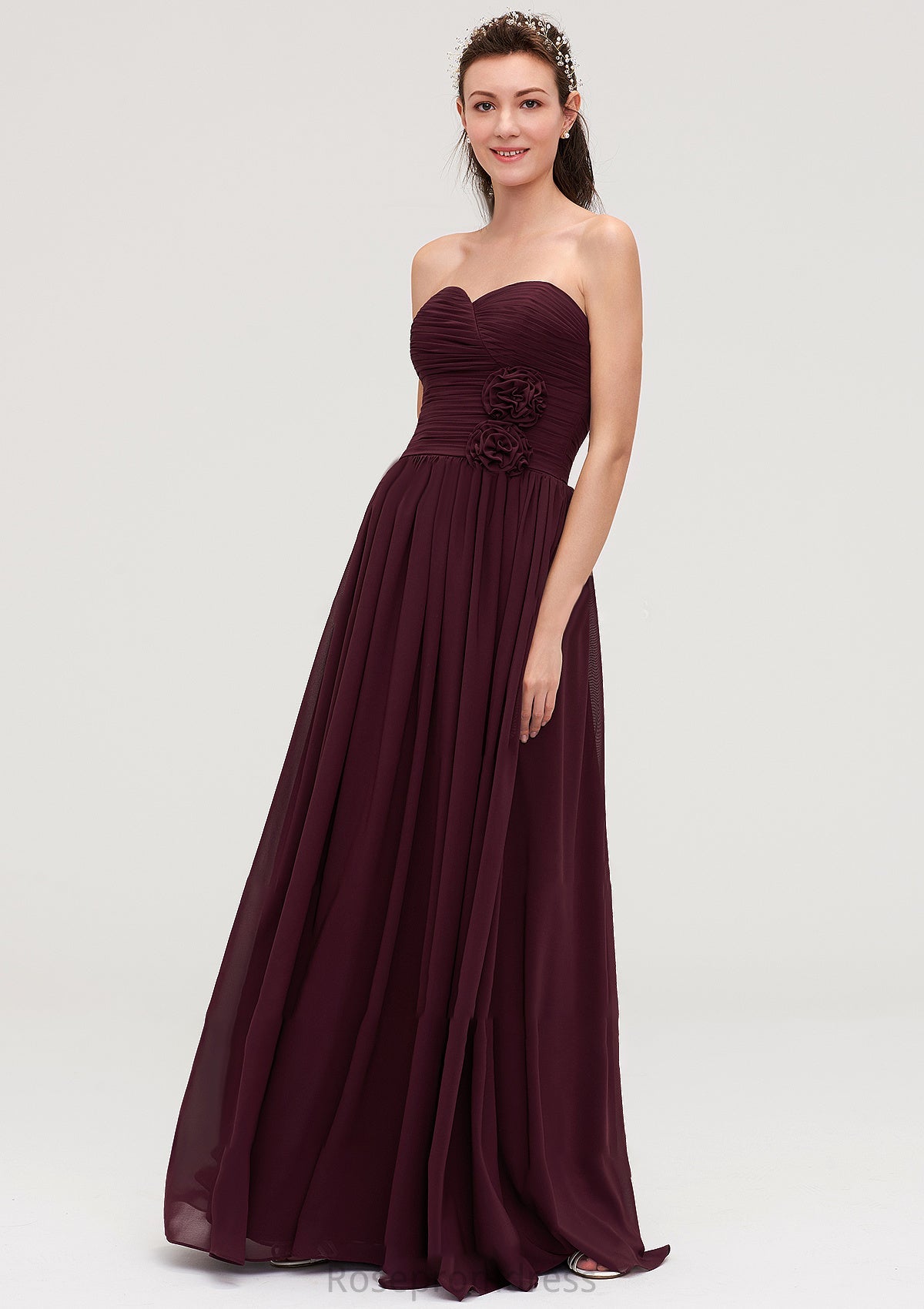 Sweetheart Sleeveless Long/Floor-Length Chiffon A-line/Princess Bridesmaid Dresses With Pleated Kristina SRSP0025490