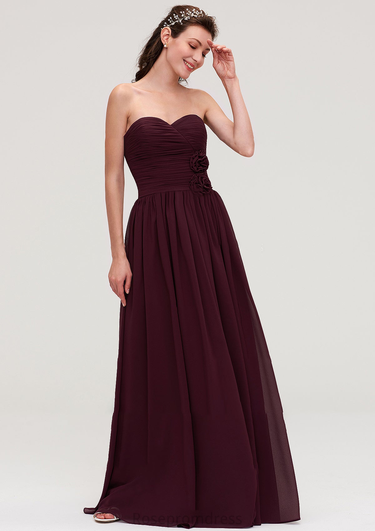 Sweetheart Sleeveless Long/Floor-Length Chiffon A-line/Princess Bridesmaid Dresses With Pleated Kristina SRSP0025490