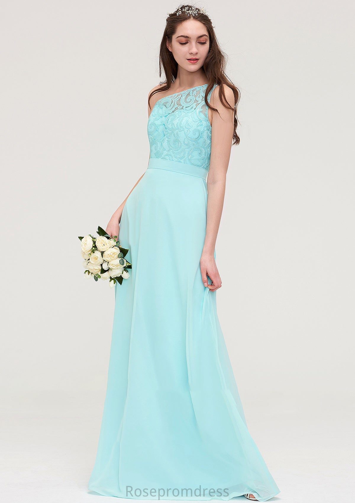 One-Shoulder Sleeveless Long/Floor-Length Chiffon A-line/Princess Bridesmaid Dresses With Lace Iris SRSP0025491