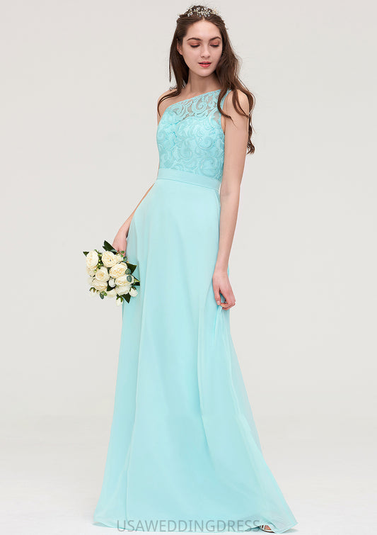 One-Shoulder Sleeveless Long/Floor-Length Chiffon A-line/Princess Bridesmaid Dresses With Lace Liliana DSP0025491