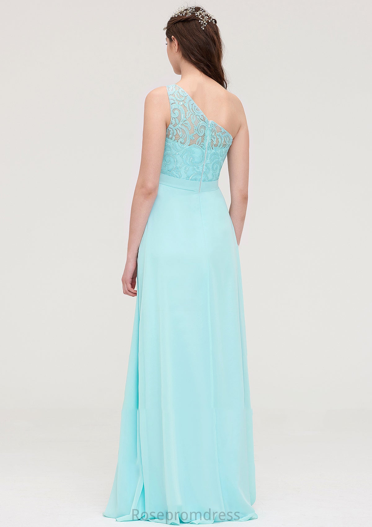 One-Shoulder Sleeveless Long/Floor-Length Chiffon A-line/Princess Bridesmaid Dresses With Lace Iris SRSP0025491