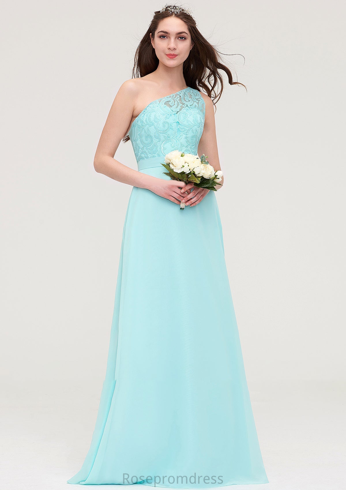 One-Shoulder Sleeveless Long/Floor-Length Chiffon A-line/Princess Bridesmaid Dresses With Lace Iris SRSP0025491