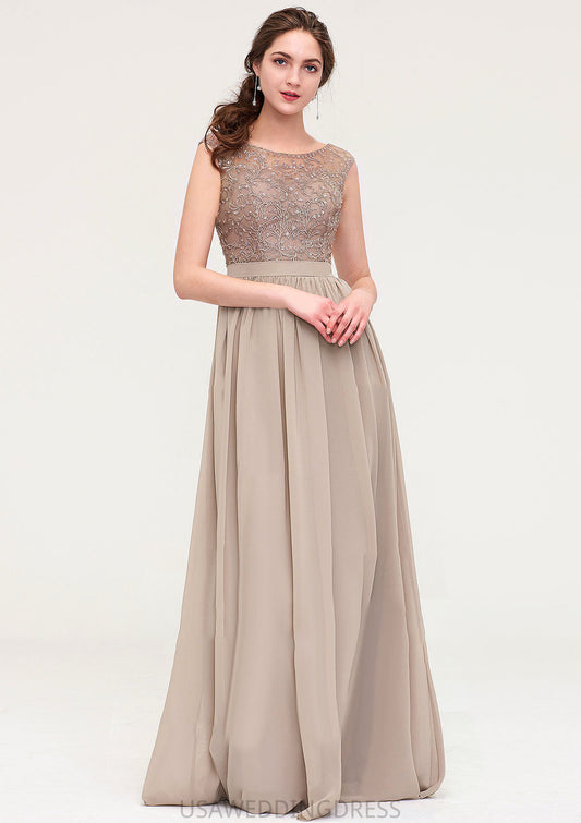 Sleeveless Scoop Neck Long/Floor-Length Chiffon A-line/Princess Bridesmaid Dresses With Sequins Beading Lace Pleated Patsy DSP0025493