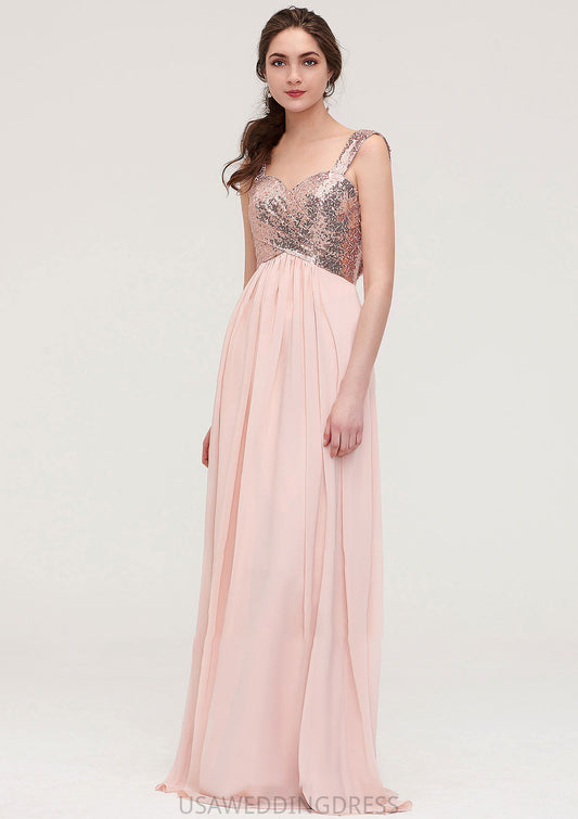 Sleeveless Long/Floor-Length Sweetheart A-line/Princess Chiffon Bridesmaid Dresses With Pleated Sequins Aliya DSP0025494