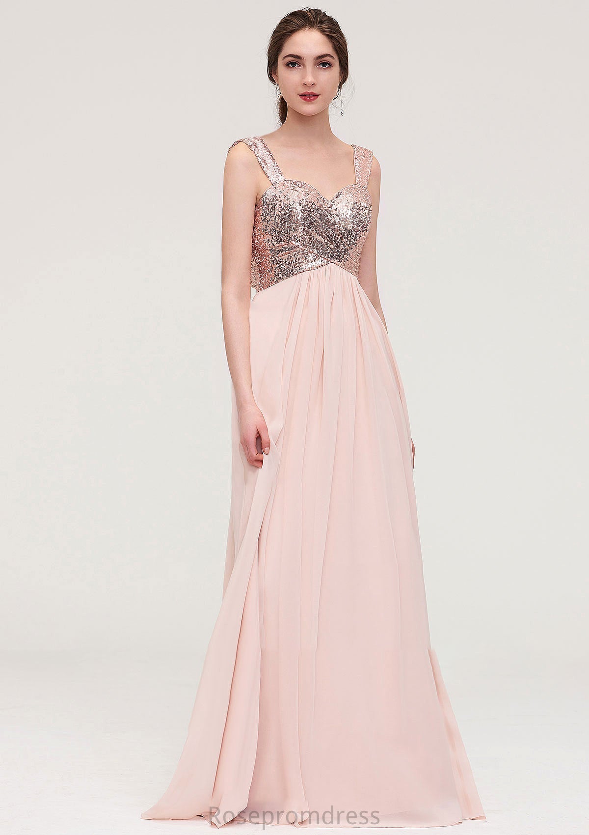 Sleeveless Long/Floor-Length Sweetheart A-line/Princess Chiffon Bridesmaid Dresses With Pleated Sequins Susanna SRSP0025494