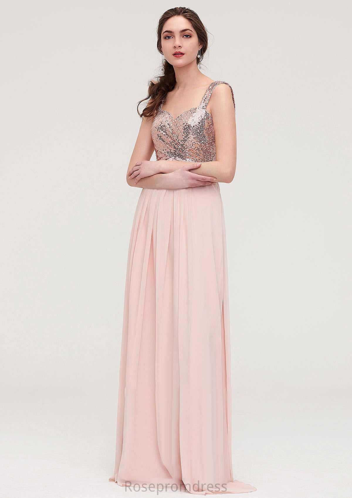 Sleeveless Long/Floor-Length Sweetheart A-line/Princess Chiffon Bridesmaid Dresses With Pleated Sequins Susanna SRSP0025494