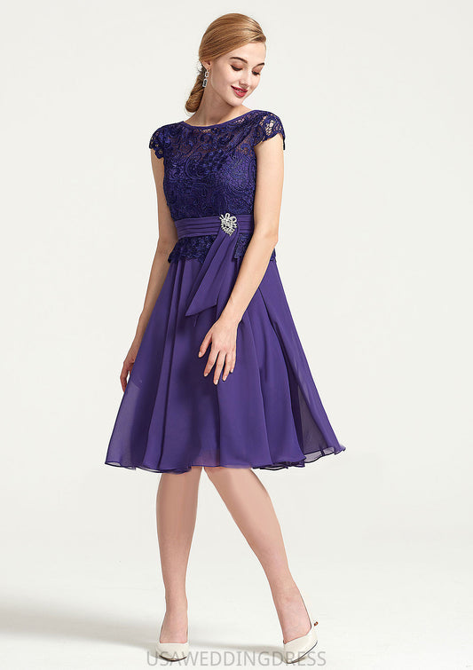 Sleeveless Bateau Knee-Length A-line/Princess Chiffon Bridesmaid Dresses With Rhinestone Appliqued Sashes Noelle DSP0025496